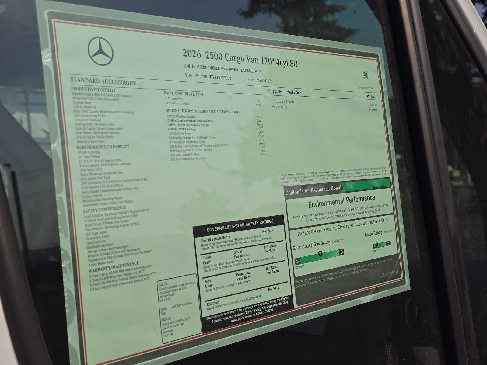 2026 Mercedes-Benz Sprinter Cargo 2500 High Roof I4 Diesel 170 RWD