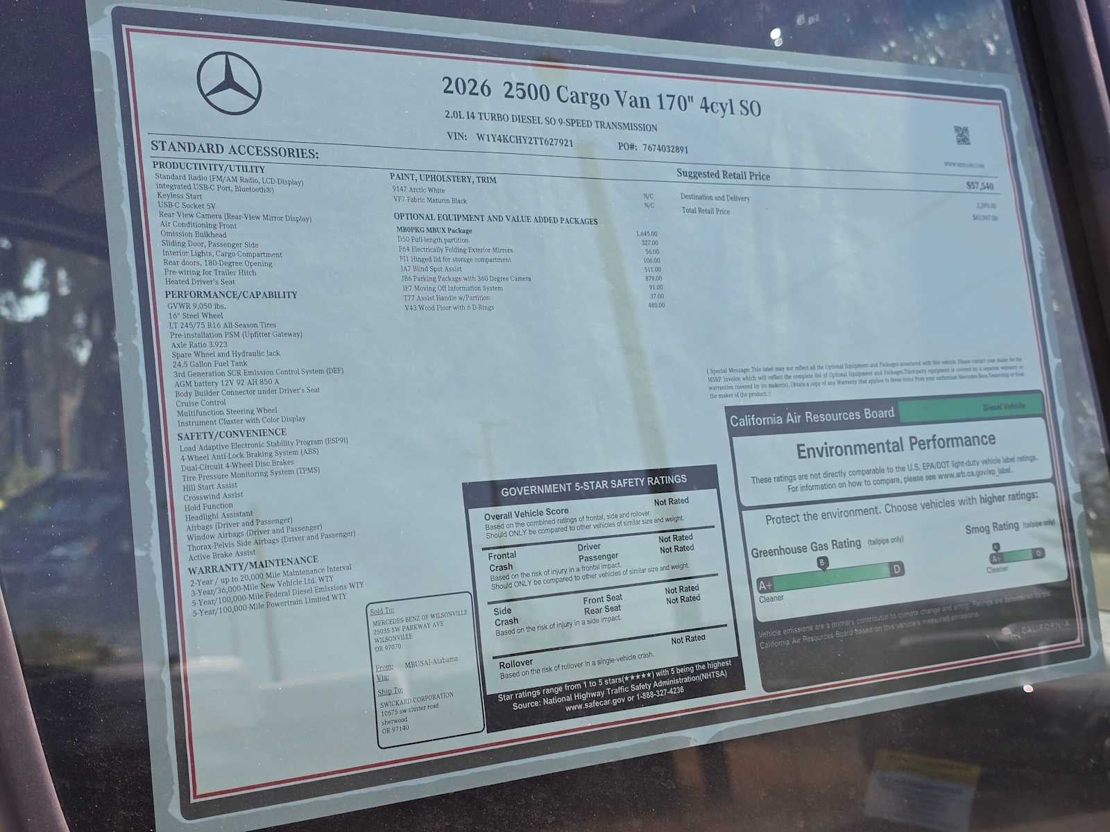 2026 Mercedes-Benz Sprinter 2500 High Roof I4 Diesel 170 RWD