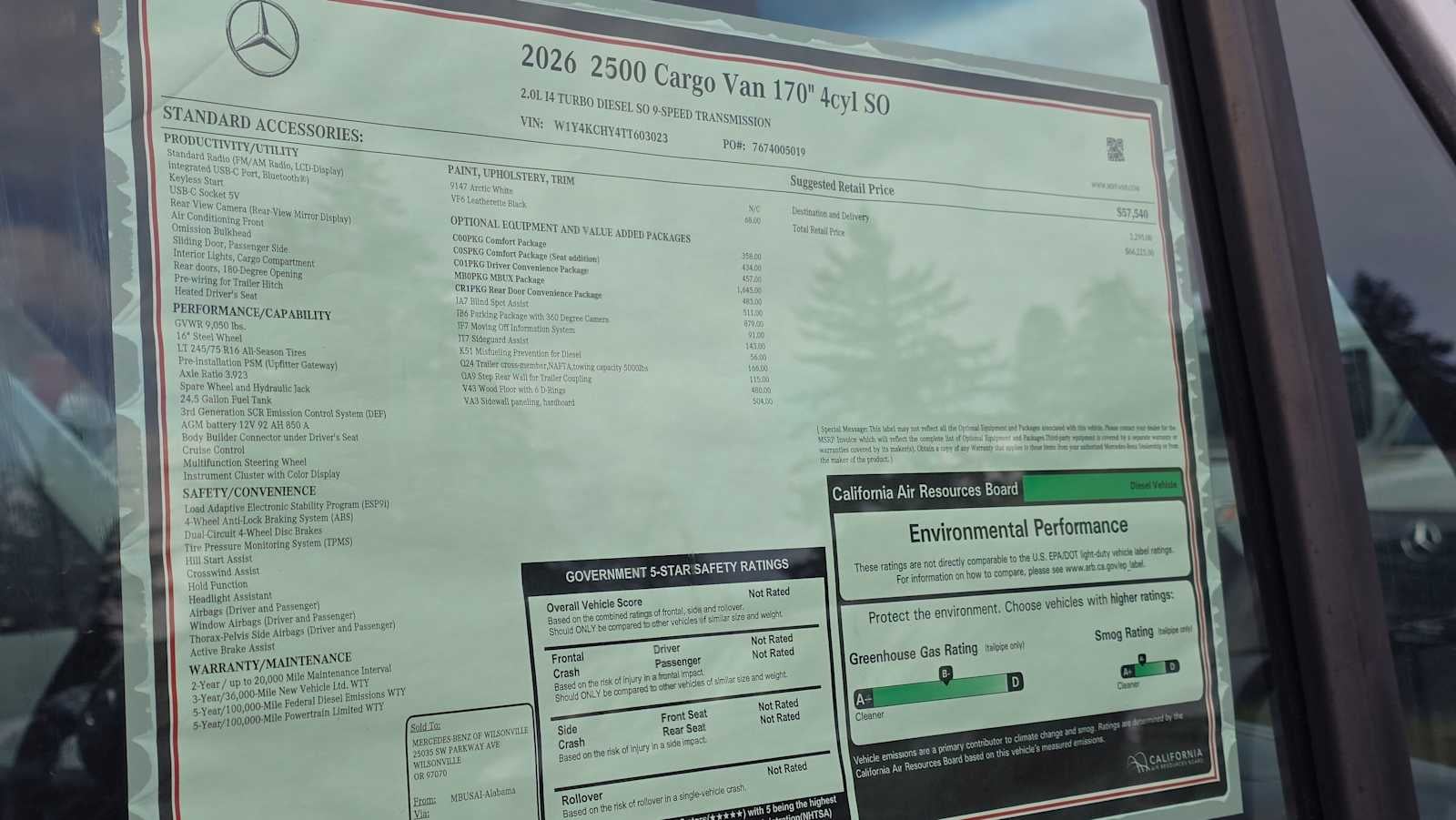 2026 Mercedes-Benz Sprinter 2500 High Roof I4 Diesel 170" RWD