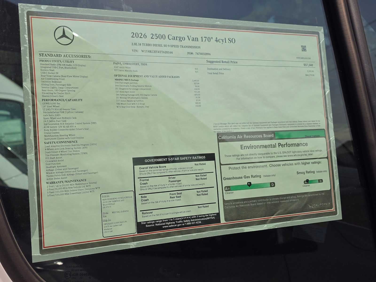 2026 Mercedes-Benz Sprinter Cargo 2500 High Roof I4 Diesel 170 RWD