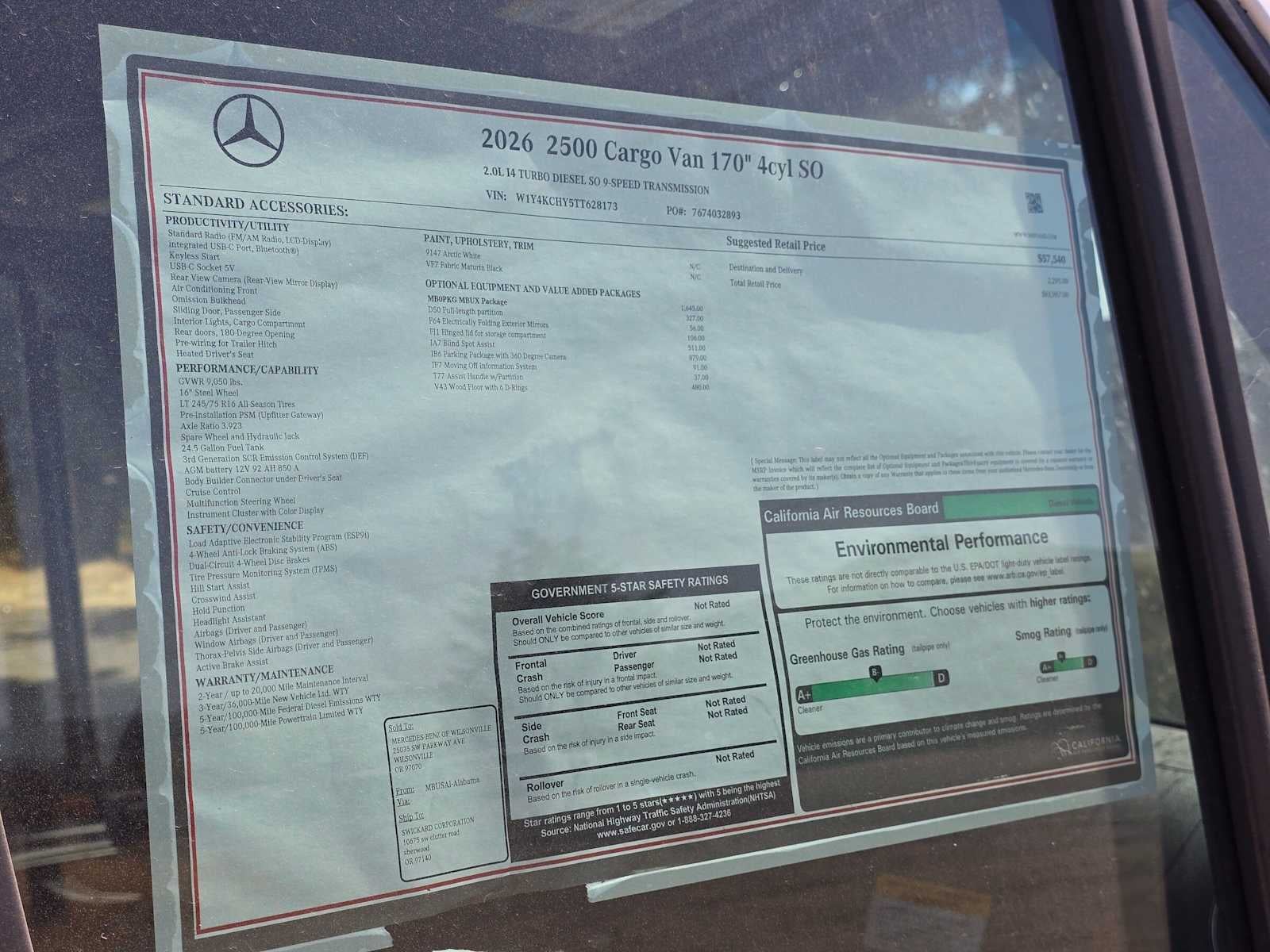 2026 Mercedes-Benz Sprinter Cargo 2500 High Roof I4 Diesel 170 RWD