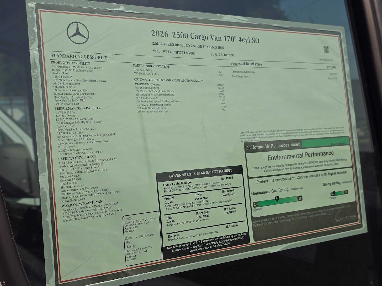 2026 Mercedes-Benz Sprinter Cargo 2500 High Roof I4 Diesel 170 RWD
