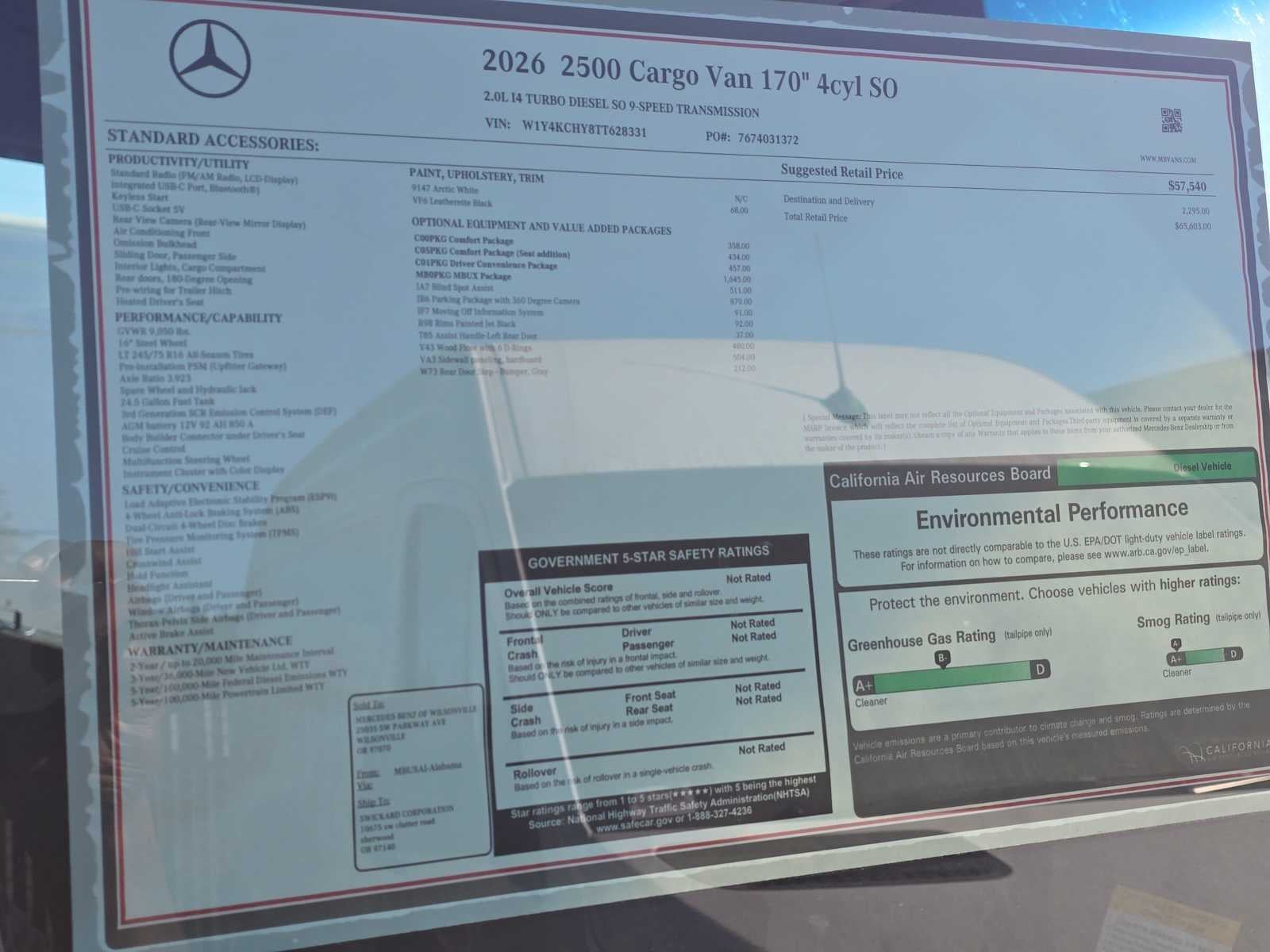 2026 Mercedes-Benz Sprinter Cargo 2500 High Roof I4 Diesel 170 RWD