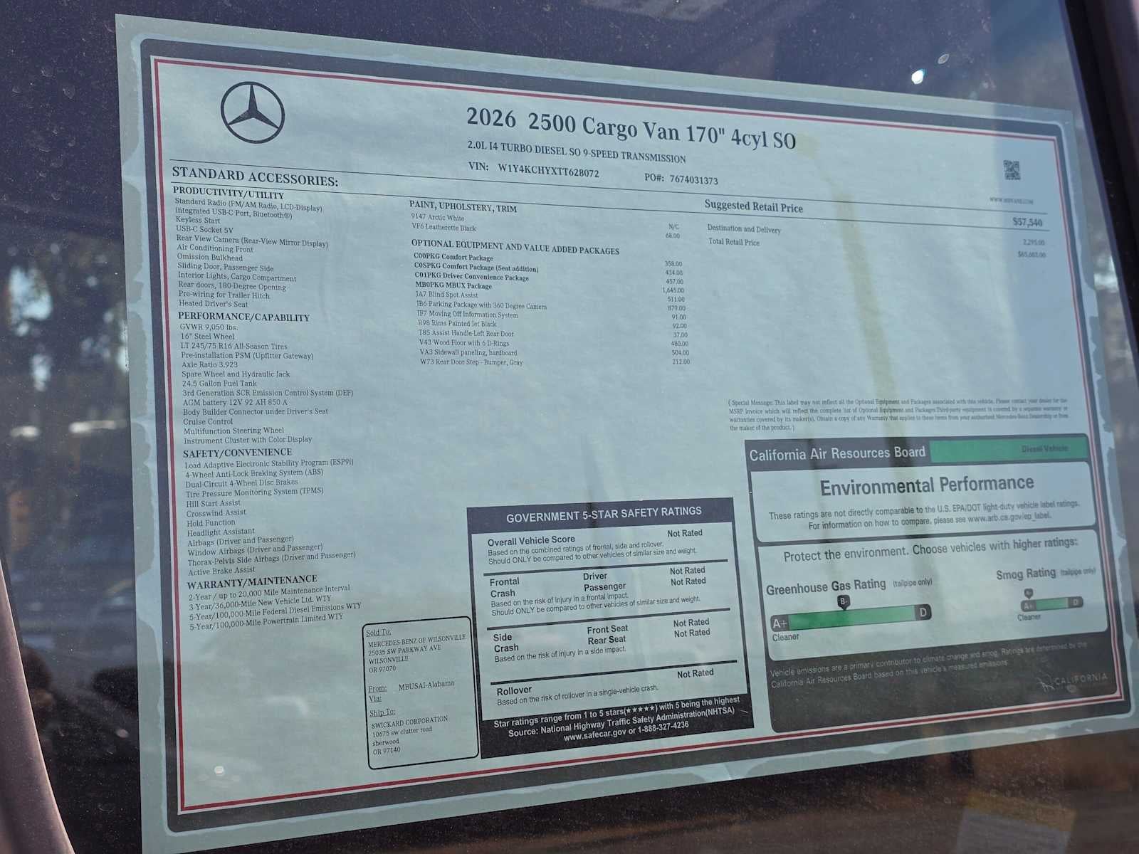 2026 Mercedes-Benz Sprinter 2500 High Roof I4 Diesel 170 RWD