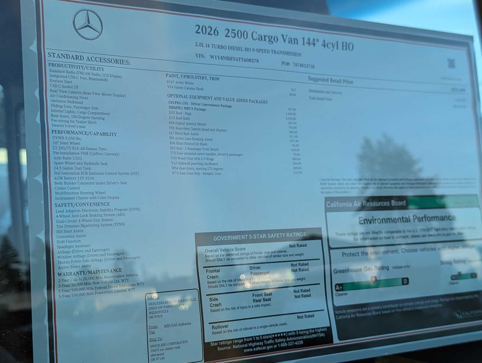 2026 Mercedes-Benz Sprinter 2500 Standard Roof I4 Diesel HO 144" RWD