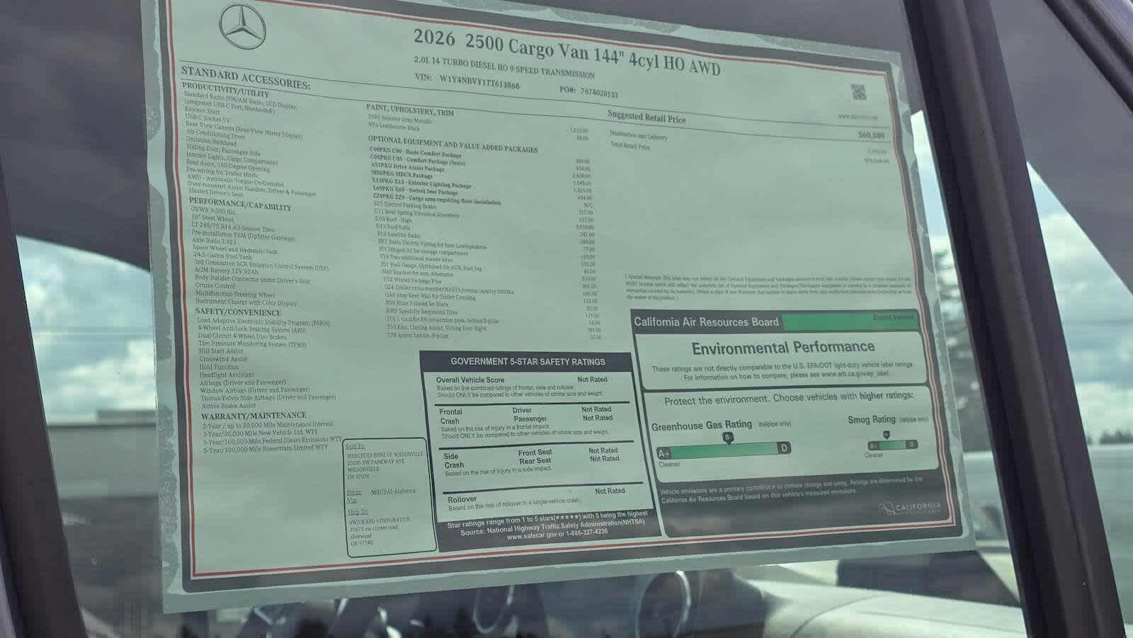 2026 Mercedes-Benz Sprinter 2500 Standard Roof I4 Diesel HO 144 AWD