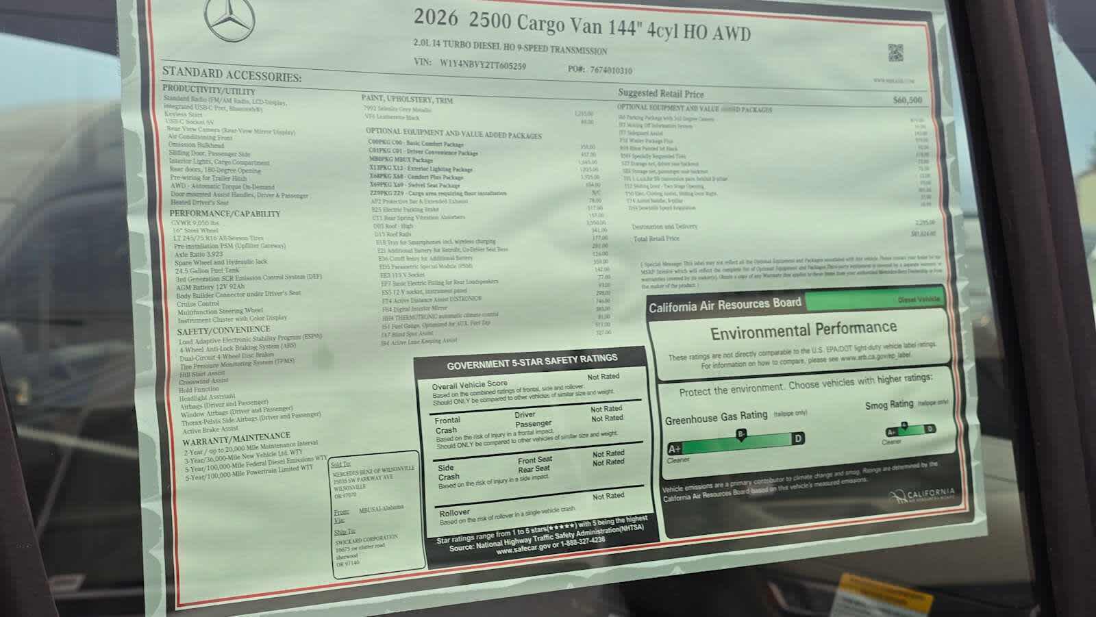 2026 Mercedes-Benz Sprinter 2500 Standard Roof I4 Diesel HO 144" AWD