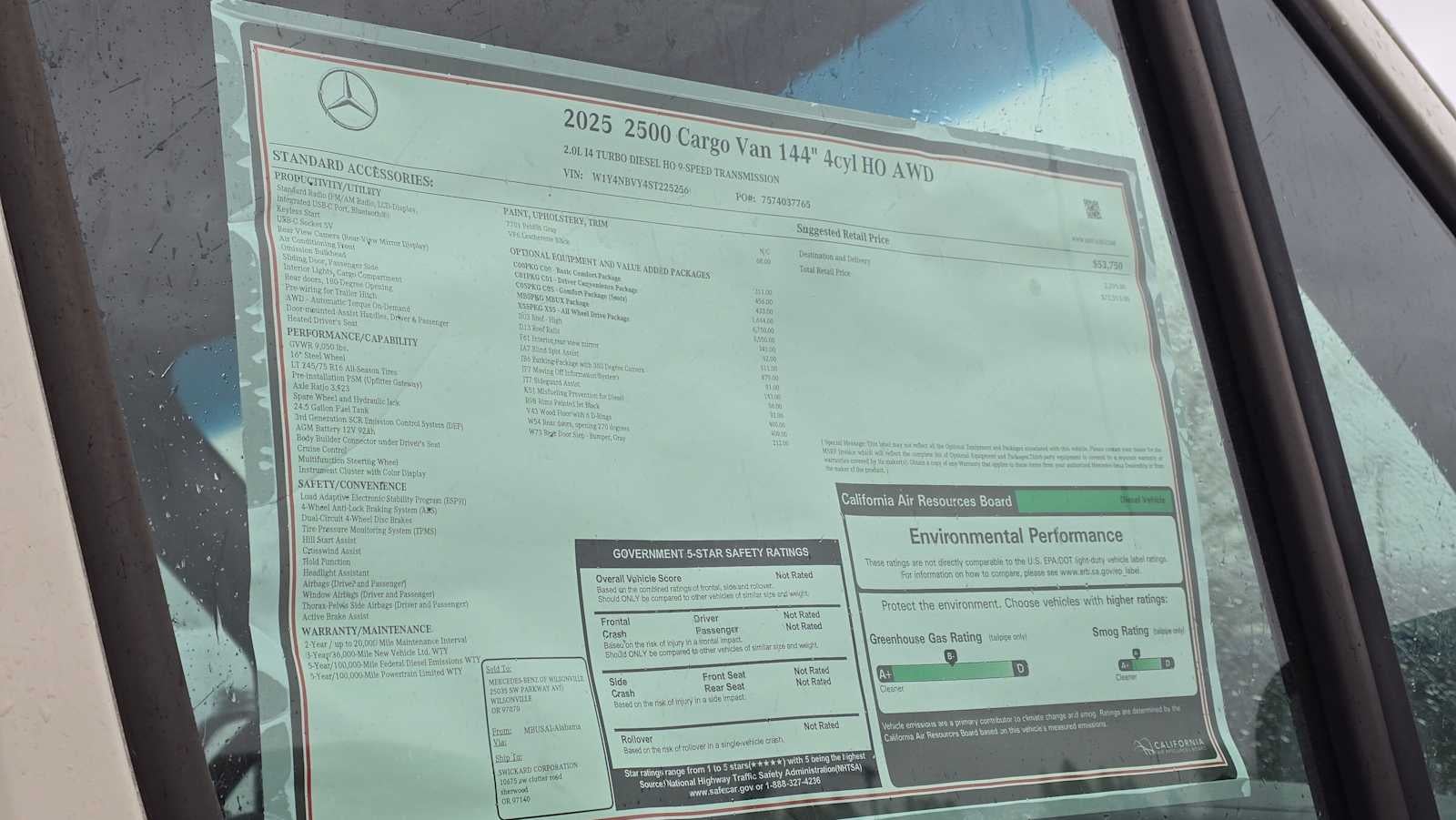 2025 Mercedes-Benz Sprinter Cargo Van 2500 Standard Roof I4 Diesel HO 144" AWD