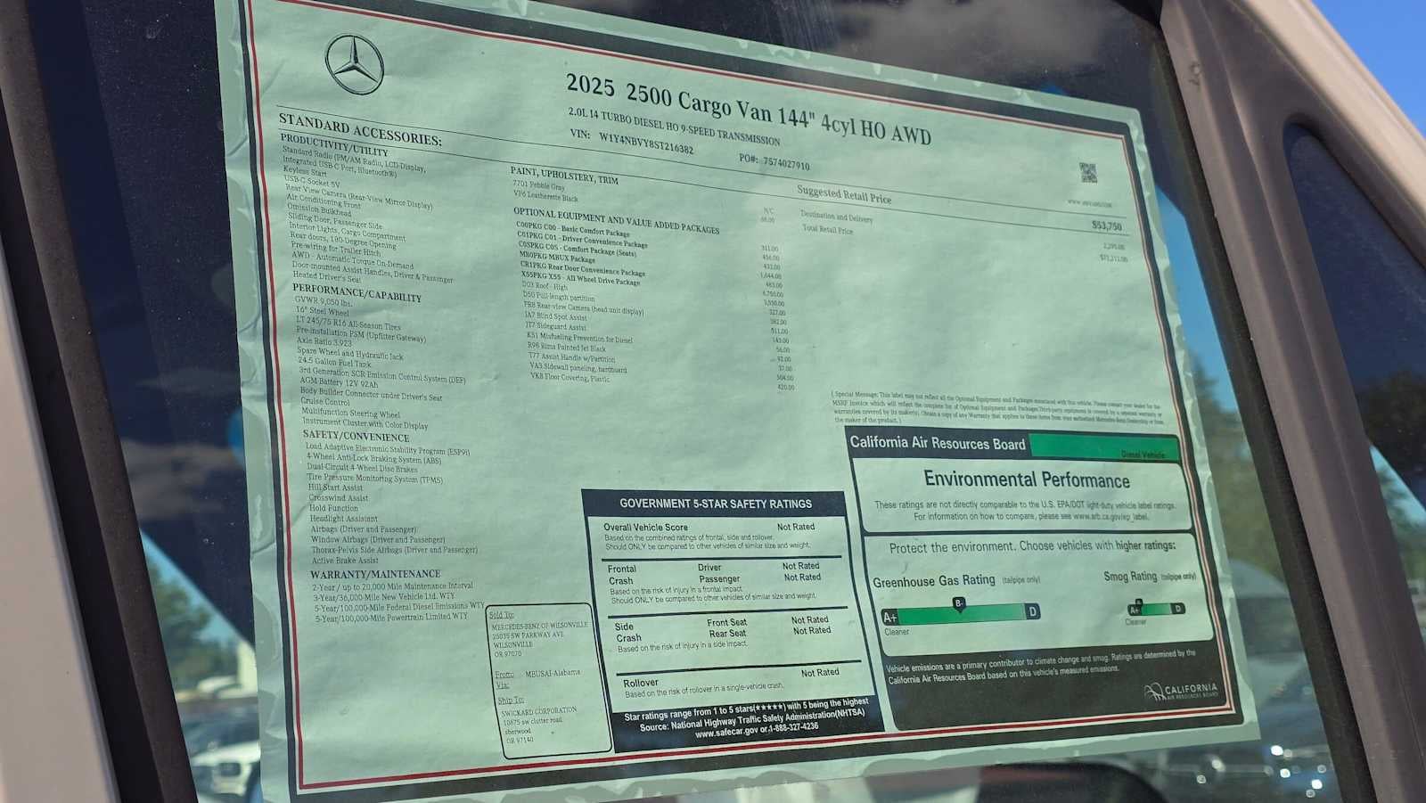 2025 Mercedes-Benz Sprinter Cargo Van 2500 Standard Roof I4 Diesel HO 144 AWD