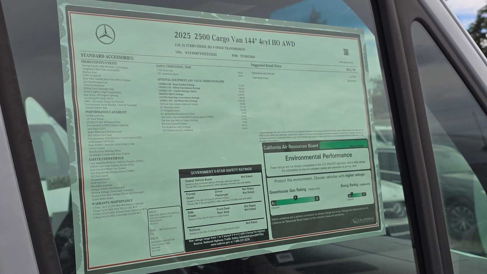 2025 Mercedes-Benz Sprinter Cargo Van 2500 Standard Roof I4 Diesel HO 144 AWD