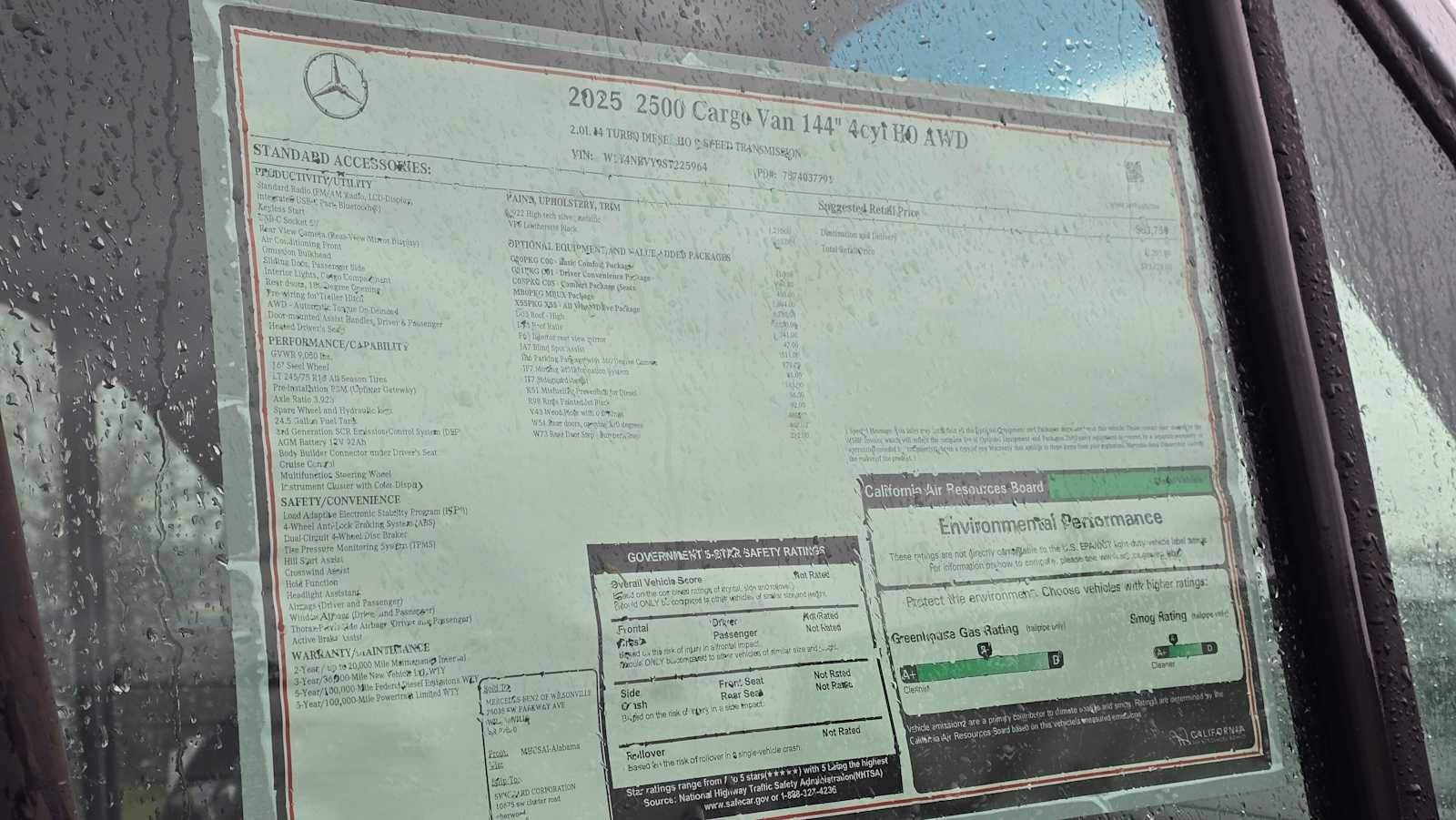 2025 Mercedes-Benz Sprinter Cargo Van 2500 Standard Roof I4 Diesel HO 144" AWD