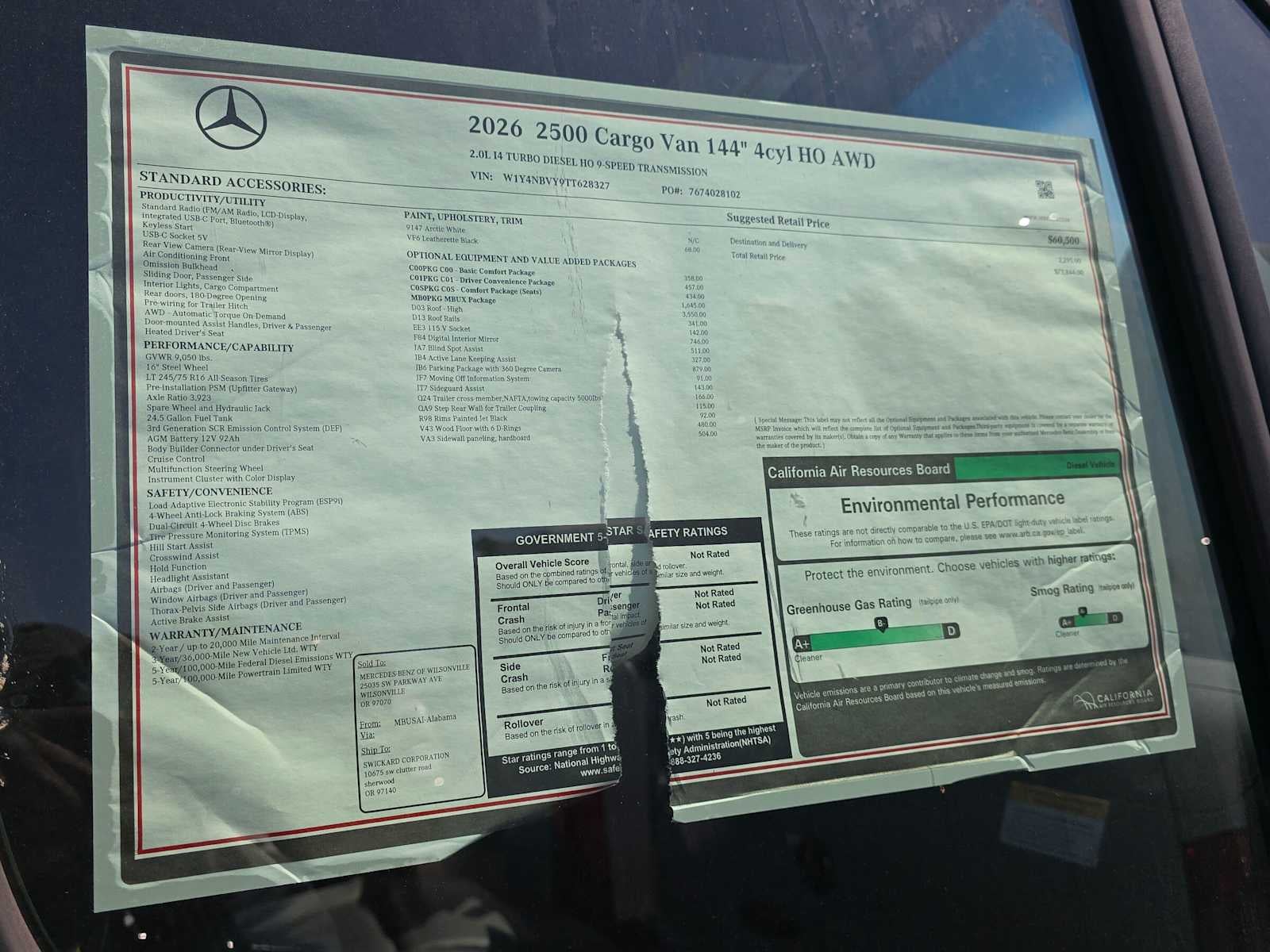 2026 Mercedes-Benz Sprinter Cargo 2500 Standard Roof I4 Diesel HO 144 AWD