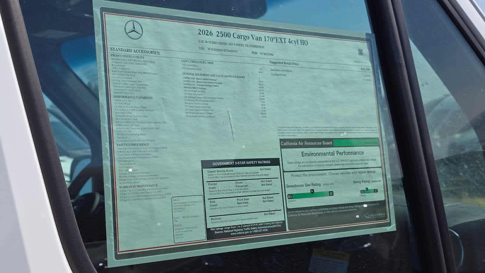 2026 Mercedes-Benz Sprinter Cargo Van 2500 High Roof I4 Diesel HO 170 Extended RWD