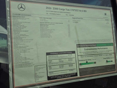 2026 Mercedes-Benz Sprinter Cargo 2500 High Roof I4 Diesel HO 170 Extended RWD