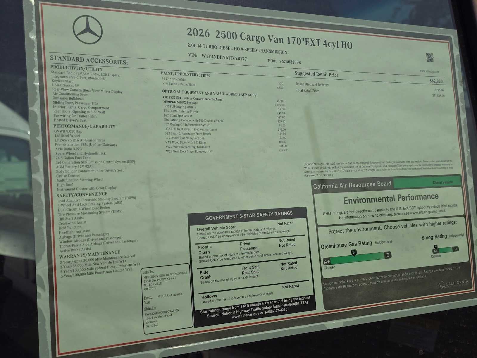 2026 Mercedes-Benz Sprinter Cargo 2500 High Roof I4 Diesel HO 170 Extended RWD