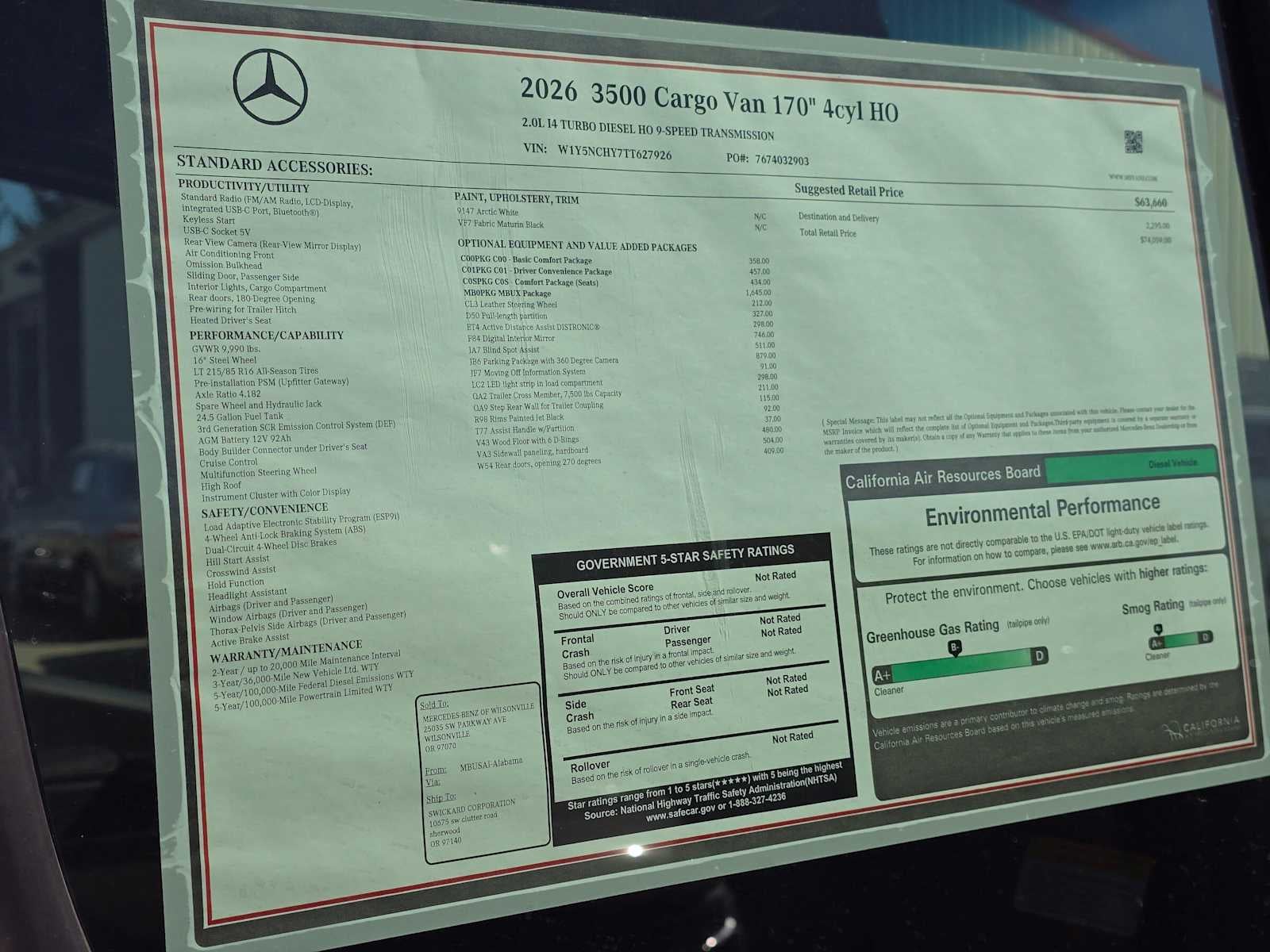 2026 Mercedes-Benz Sprinter Cargo 3500 High Roof I4 Diesel HO 170 RWD