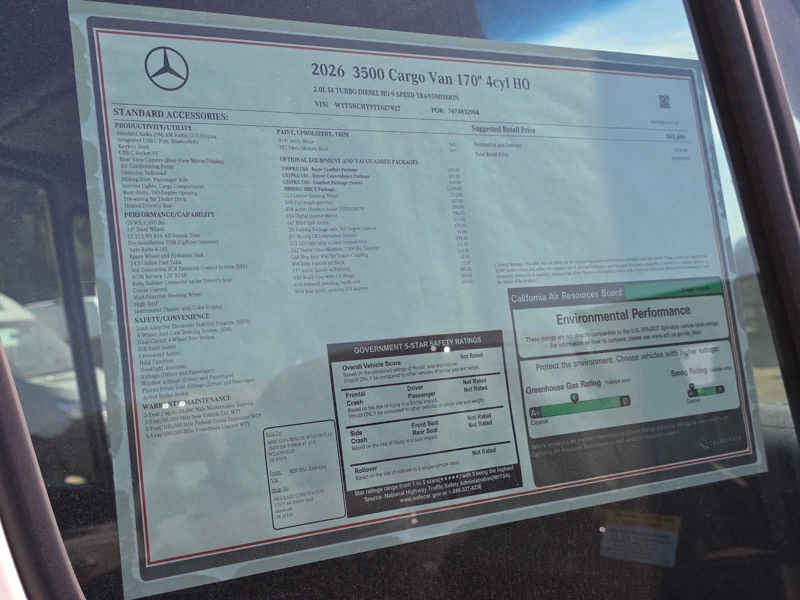 2026 Mercedes-Benz Sprinter Cargo Van 3500 High Roof I4 Diesel HO 170 RWD