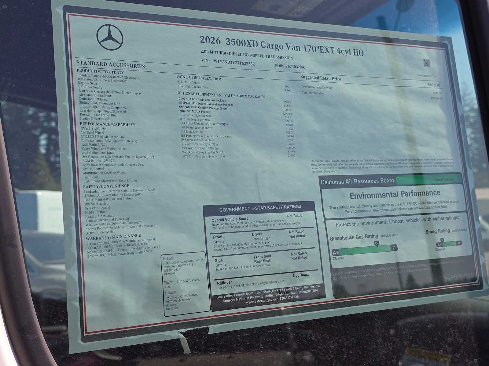 2026 Mercedes-Benz Sprinter Cargo Van 3500XD High Roof I4 Diesel HO 170 Extended RWD