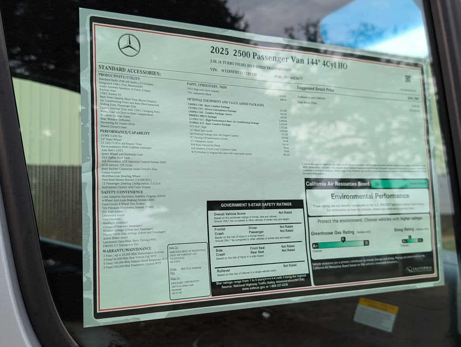 2025 Mercedes-Benz Sprinter Passenger Van 2500 Standard Roof I4 Diesel HO 144 RWD