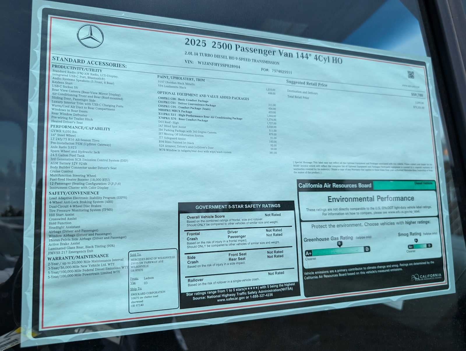 2025 Mercedes-Benz Sprinter Passenger Van 2500 Standard Roof I4 Diesel HO 144" RWD