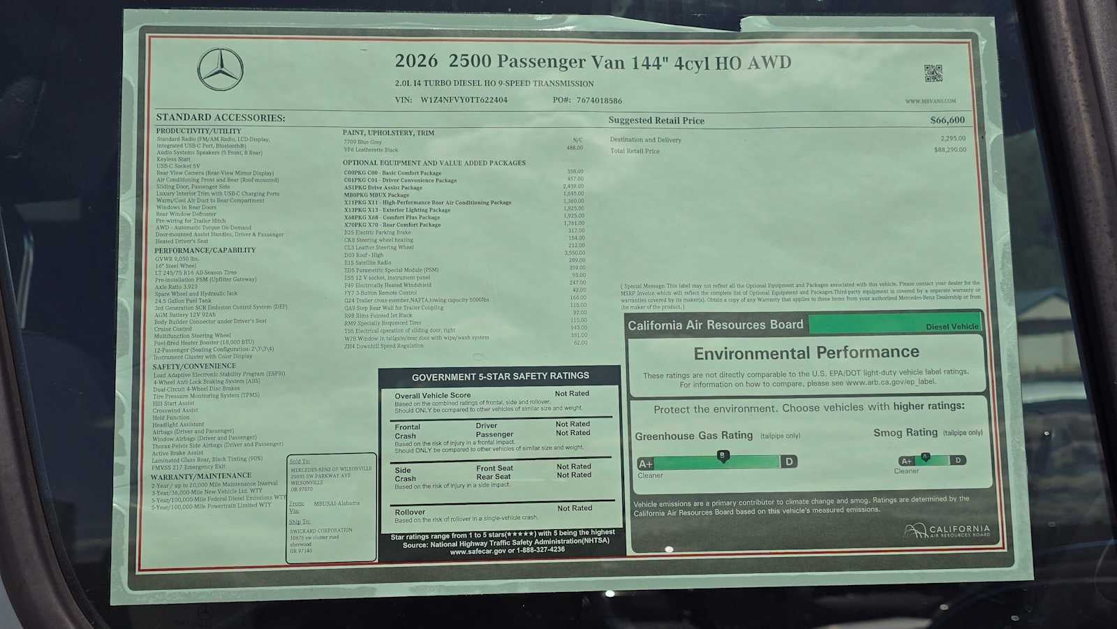 2026 Mercedes-Benz Sprinter Passenger Van 2500 Standard Roof I4 Diesel HO 144 AWD