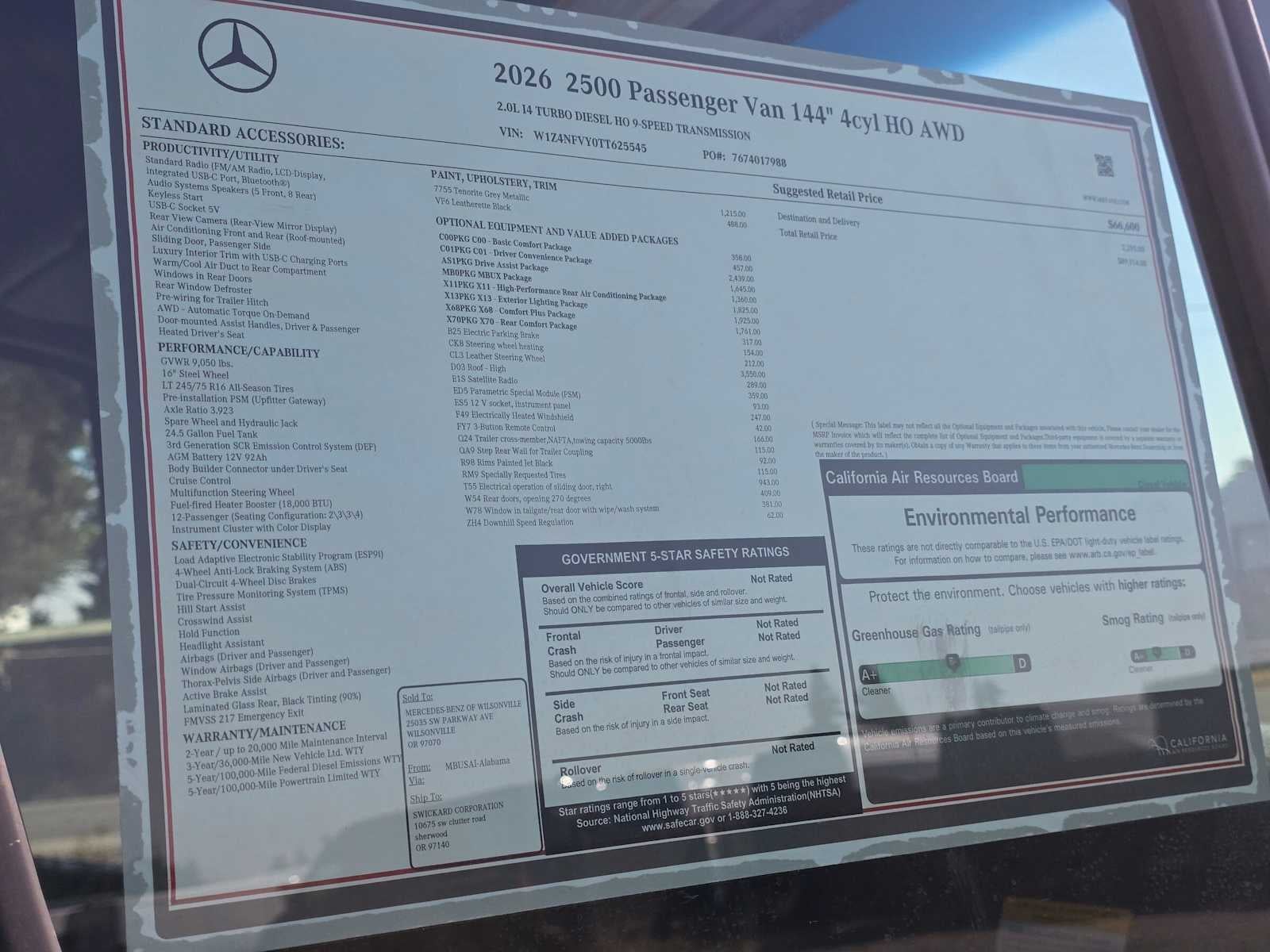 2026 Mercedes-Benz Sprinter Passenger Van 2500 Standard Roof I4 Diesel HO 144 AWD