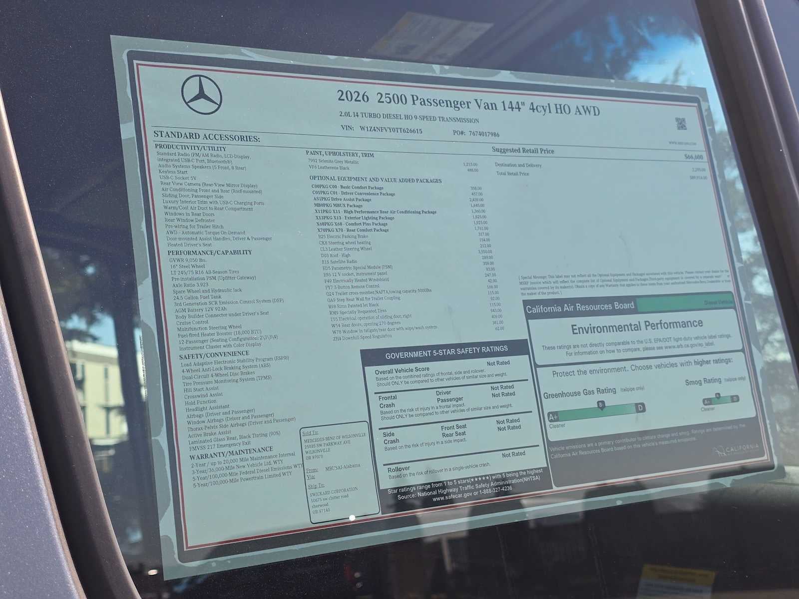 2026 Mercedes-Benz Sprinter Passenger 2500 Standard Roof I4 Diesel HO 144 AWD