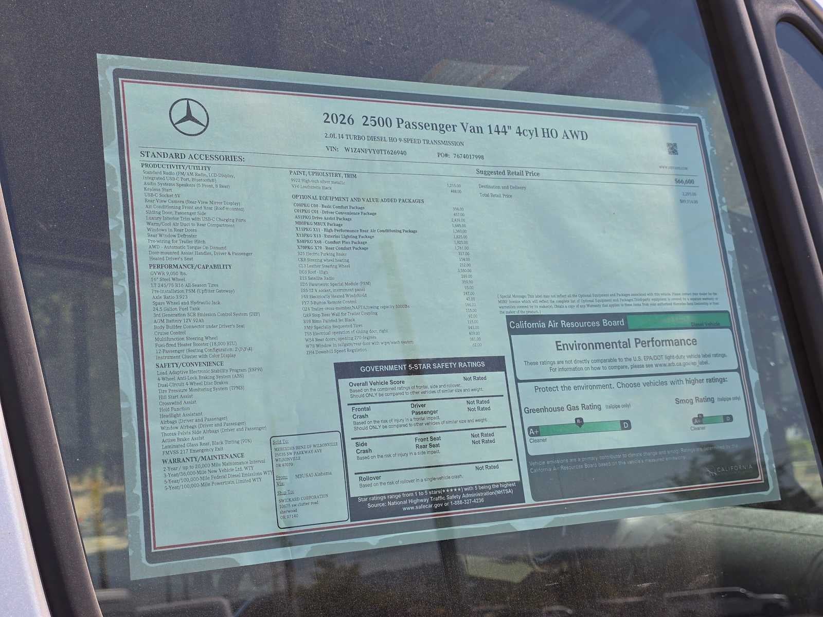 2026 Mercedes-Benz Sprinter Passenger 2500 Standard Roof I4 Diesel HO 144 AWD