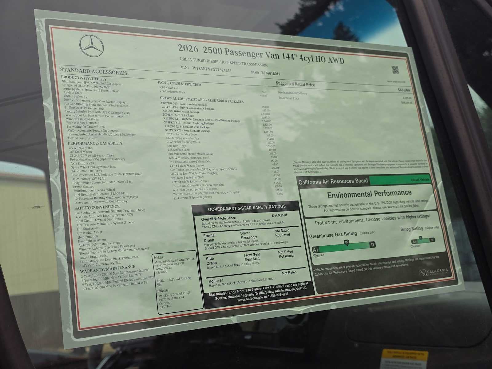 2026 Mercedes-Benz Sprinter Passenger Van 2500 Standard Roof I4 Diesel HO 144 AWD