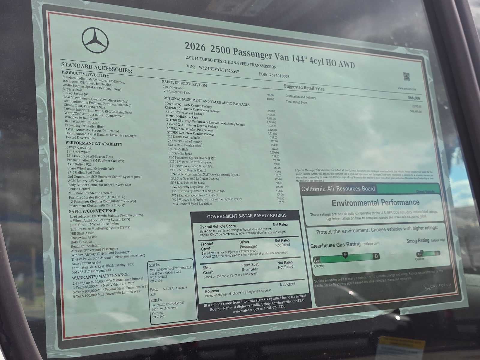 2026 Mercedes-Benz Sprinter Passenger 2500 Standard Roof I4 Diesel HO 144 AWD