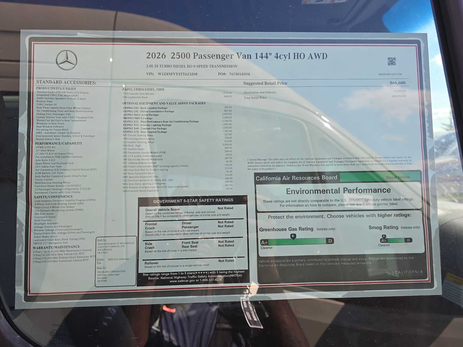 2026 Mercedes-Benz Sprinter Passenger Van 2500 Standard Roof I4 Diesel HO 144 AWD