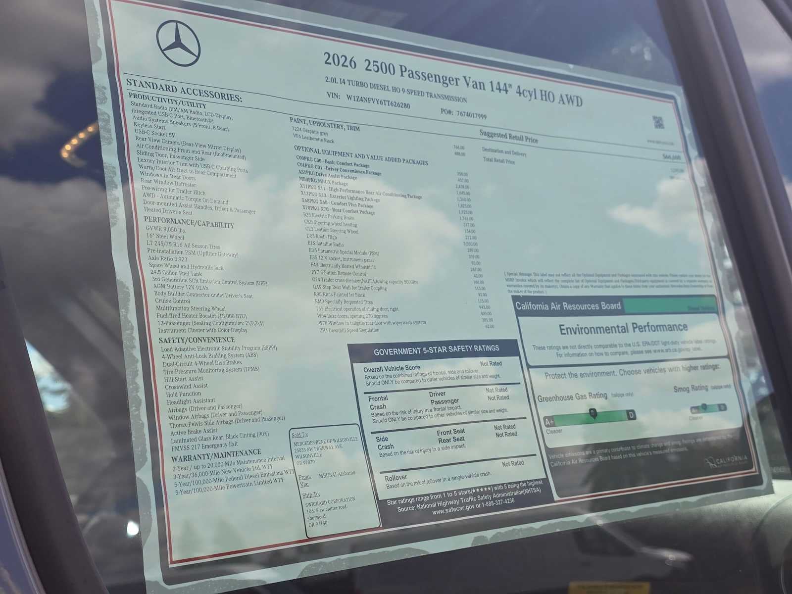 2026 Mercedes-Benz Sprinter Passenger 2500 Standard Roof I4 Diesel HO 144 AWD