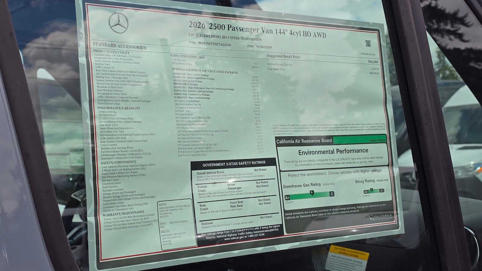 2026 Mercedes-Benz Sprinter Passenger Van 2500 Standard Roof I4 Diesel HO 144 AWD