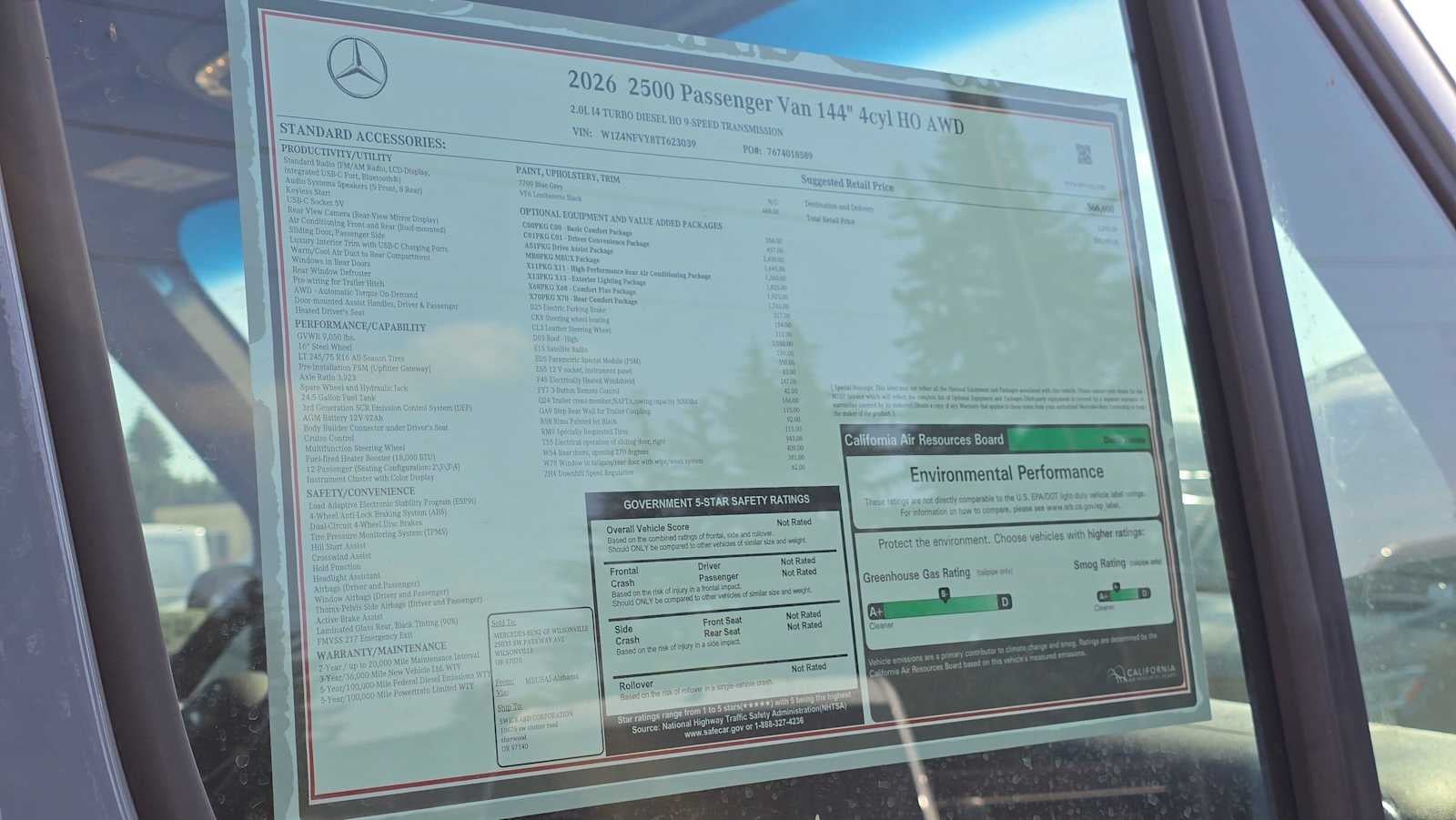 2026 Mercedes-Benz Sprinter Passenger Van 2500 Standard Roof I4 Diesel HO 144 AWD