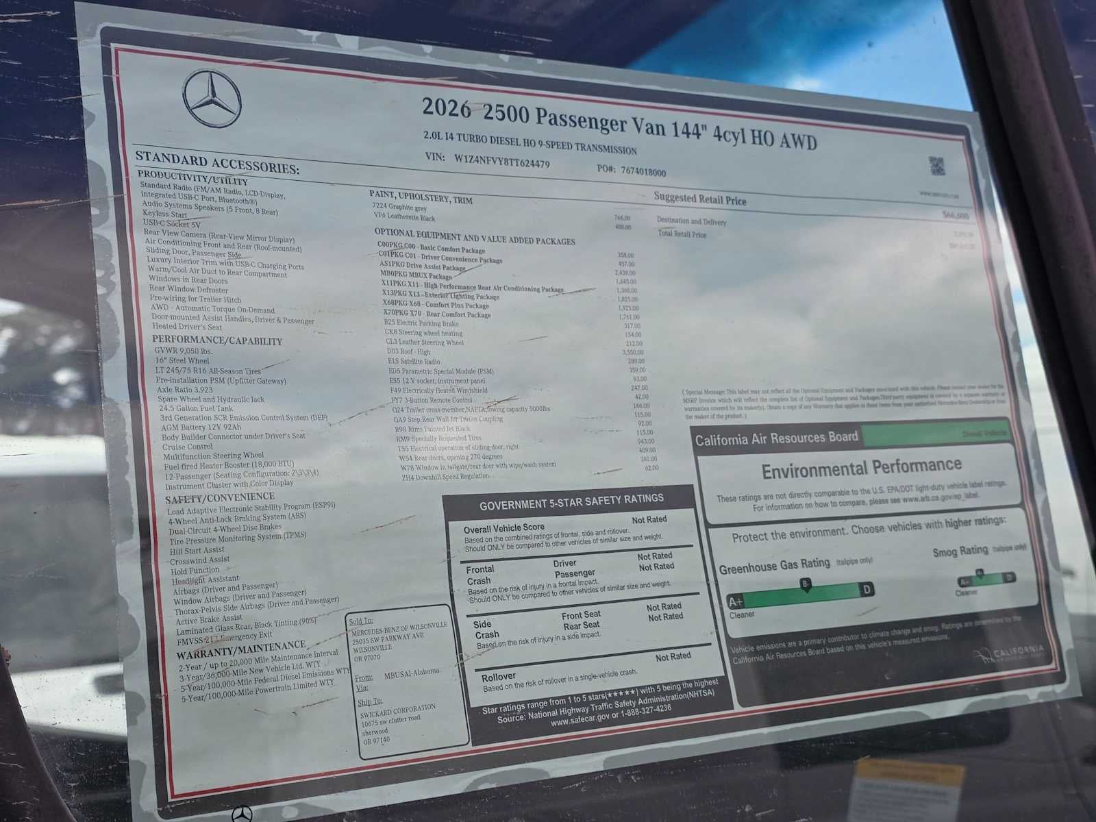 2026 Mercedes-Benz Sprinter Passenger Van 2500 Standard Roof I4 Diesel HO 144 AWD
