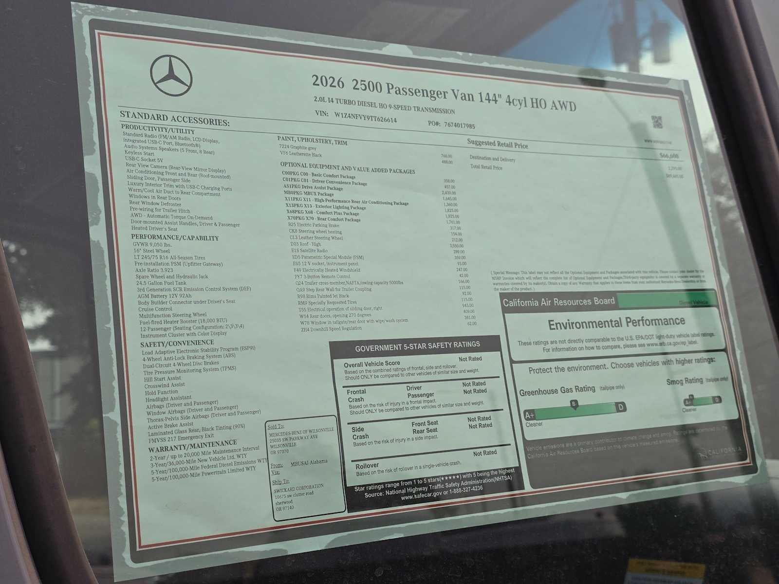 2026 Mercedes-Benz Sprinter Passenger Van 2500 Standard Roof I4 Diesel HO 144 AWD