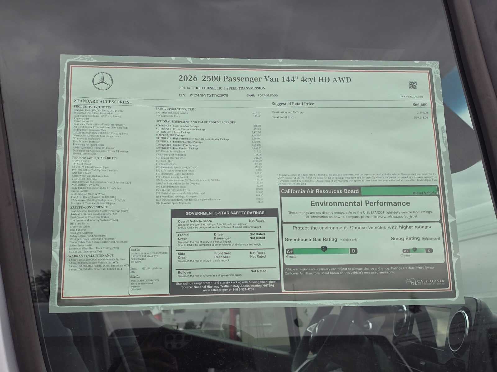 2026 Mercedes-Benz Sprinter Passenger Van 2500 Standard Roof I4 Diesel HO 144 AWD