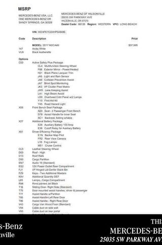 2017 Mercedes-Benz Sprinter Cargo Van 2500 Standard Roof V6 144" RWD